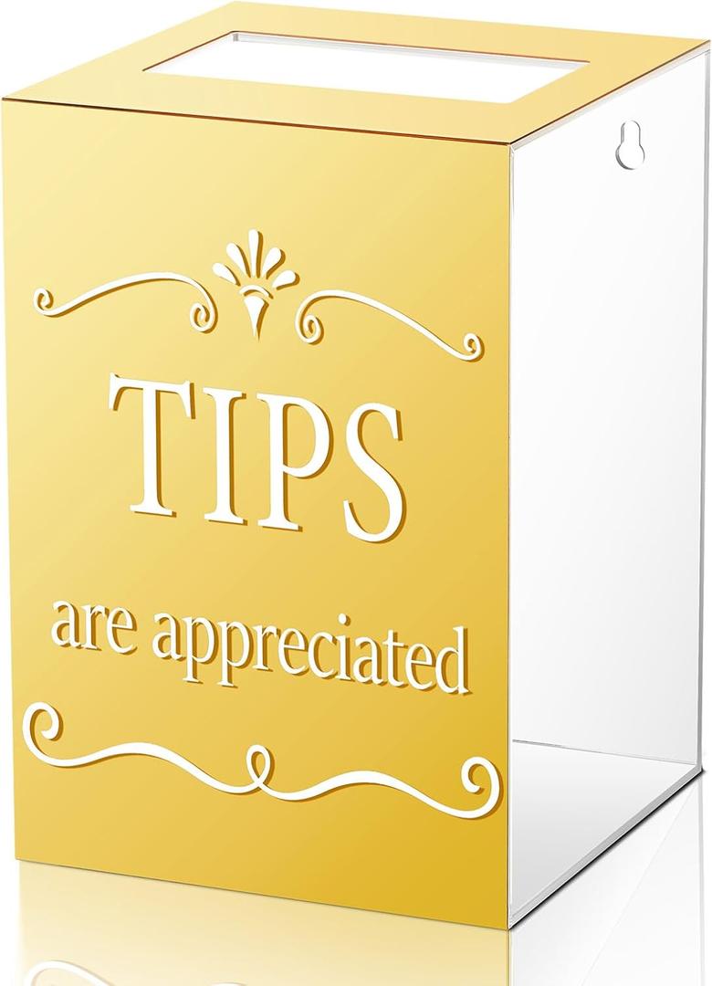Vesici Acrylic Tips Jar for Restaurant 6 x 6 x 8.6 Inch Donation Suggestion Box Donation Tip Buckets Collection Money Storage Container Raffle Cash Box for Bartender Bars Musicians (Gold)