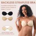 Strapless Sticky Bra Push up Invisible Stick on Bra Adhesive Bras for Women Backless Dress Reusable with Nipple Covers (Black)