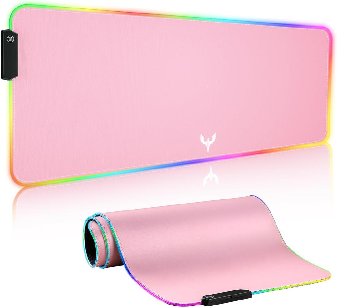 BladeHawks Extra Large RGB Gaming Mouse Pad-14 Light Modes, Extended Soft LED Mouse Pad, Anti-Slip Rubber Base, Computer Keyboard Mousepad Mat (31.5 x 12 Inch) (Pink)