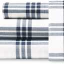 Eddie Bauer Home | Percale Collection Sheet Set-100% Cotton, Crisp & Cool, Lightweight & Moisture-Wicking Bedding, Twin, Navy Plaid,USHSA01132421