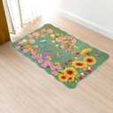 BYINGWD Indoor Door mat Cute Rug Machine Washable Happiness Floral Area Rug Low Pile Throw Rugs for Entryway, Kitchen, Front Door, Entry, Kids Room (Charming Green, 60 * 90cm2*3) (1'11" x 2'11" (Flower))