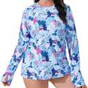 Halcurt Women's Plus Size Long Sleeve Rash Guard Swim Shirt with Thumb Holes UPF50+ Sun Protection Swimsuit Top, Size 1X