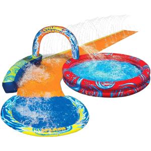 Banzai Cyclone Splash Water Park Outdoor Backyard Inflatable Toy with Sprinkling Slide and Kiddie Pool