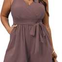 SCOMCHIC Women Plus Size Swim Romper One Piece Swimsuit Modest Swimwear Swim Suits Bathing Suit with Pockets (XX-Large Plus, Coffee)