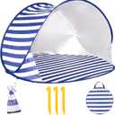 2 Person Pop up Beach Tent Sun Shelter, 59"x59"x37.4", Blue & White
