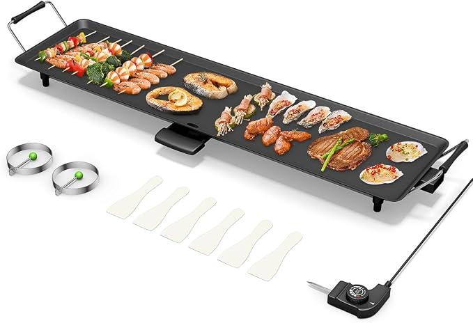 KOTEK 35" Electric Griddle, Nonstick Extra Large XL Teppanyaki Grill 2000W
212℉–464℉, Long Flat Top Skillet w/ 5 Temp Settings, Drip Tray & Cool Handles for Indoor/Outdoor/BBQ/Pancake/Breakfast