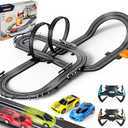 Slot Car Race Track Sets for Boys Kids,Battery or Electric Race Car Track with 4 High-Speed Slot Cars and 2 Hand Controllers,Dual Racing Game Lap Counter Circular Overpass Track Toys Age 6 7 8-12