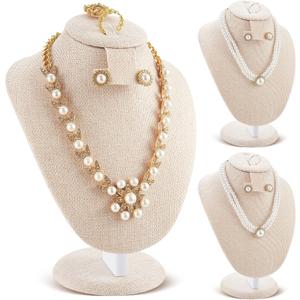 Youyole 3 Pcs Linen Jewelry Display Necklace Earrings Ring Display Stand Jewelry Bust/mannequin for Selling and Shows