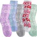Fuzzy Slipper Socks Thick Fluffy Warm Winter Cozy Plush Soft Sleep Home Socks for Women Men (Medium, Snowflake)