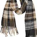 Black Brown Tartan Plaid Pattern Women's Scarf Soft Warm Fall Winter Scarves Long Pashmina Shawls and Blanket Wraps