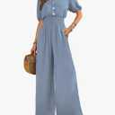 Womens Jumpsuits Short Sleeve V Neck Dressy Casual Wide Leg Pants Romper 2025 Summer One Piece Outfits, XL