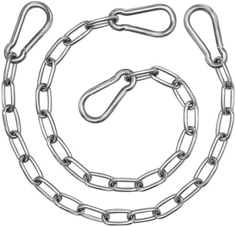 2 Pack Hanging Swing Chain with 4 Carabiners 25in, 660LB Capacity Heavy Duty Hammock Hardware Kit for Punching Bags, Swing Chairs, Indoor & Outdoor Gym (Silver)