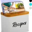 ArtEight Recipe Box - White 4x6 Inch Card Set With 25 Cards, 10 Dividers - Durable Metal Box