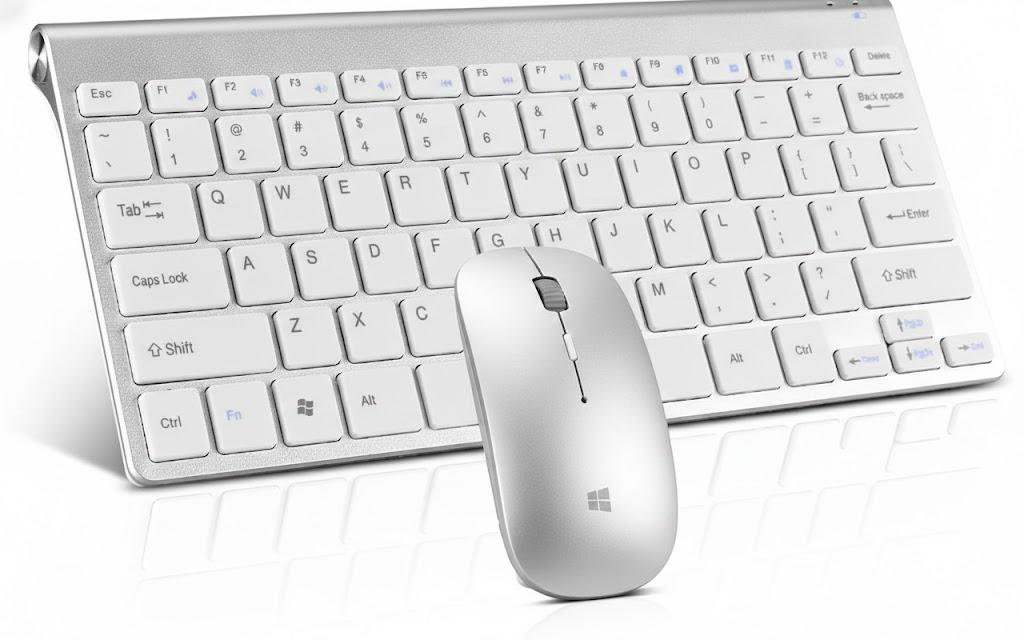 Wireless Keyboard and Mouse Combo, Compact Quiet Wireless Keyboard and Mouse Set 2.4G Ultra-Thin Sleek Design for Windows, Computer, Desktop, PC, Notebook, Laptop (GHKM03 Silver White)
