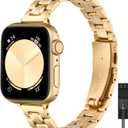 STIROLL Thin Replacement Band Compatible for Apple Watch, Stainless Steel Metal Wristband Women Men for 38mm/40mm/41mm/42mm(Series 11 10), Gold