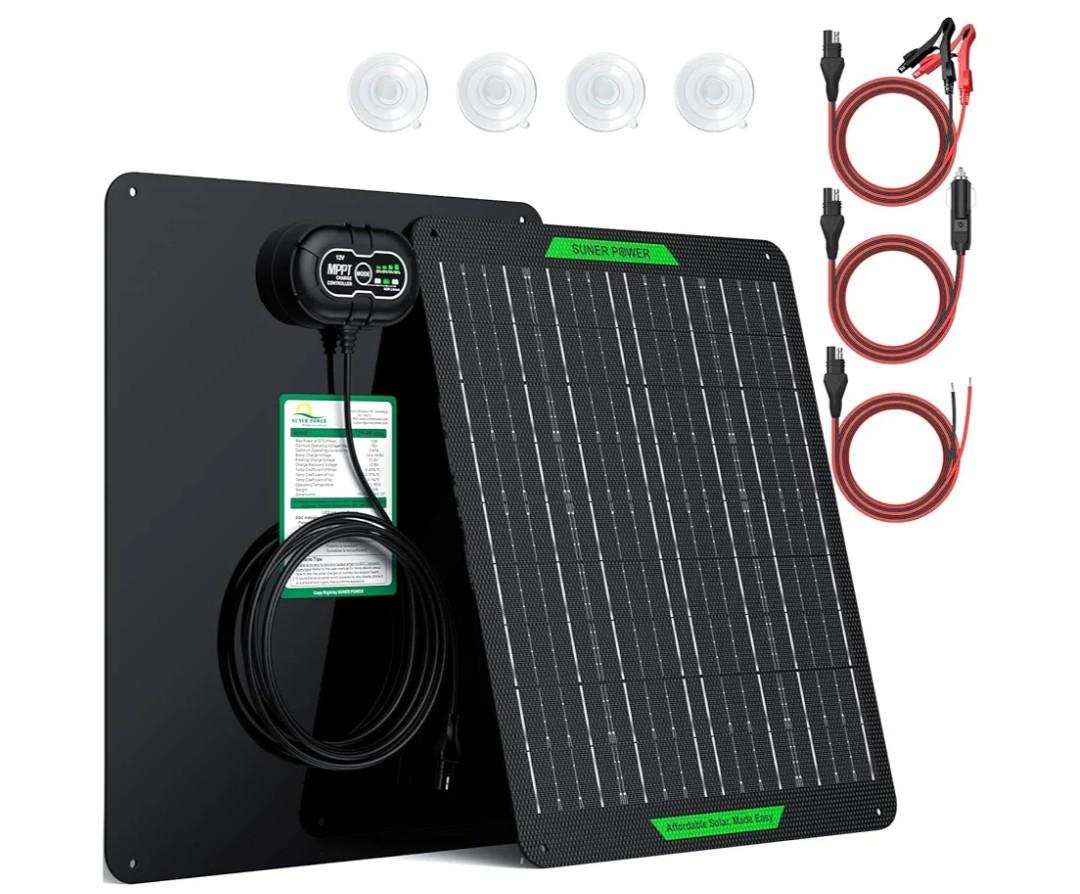 SUNER POWER Waterproof 20W 12V Solar Battery Charger & Maintainer PRO, Built-in UltraSmart MPPT Charge Controller, 12 Volt Solar Panel Trickle Charging Kits for Car Automotive Boat Marine RV Trailer