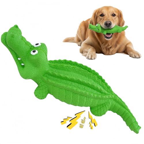 PETKN Squeaky Dog Toys for Aggressive Chewers, Dog Chew Toys for Medium and Large Dogs,Tough Alligator Natural Rubber Dog Teething Chew Toy