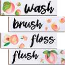 Yookeer 4 Pcs Peach Bathroom Wall Decor, Wooden Peach Bathroom Decor Rustic Wash Brush Floss Flush Hanging Letter Art Farmhouse Wood Hanging Signs for Laundry Room(11.8 x 3.5 Inch)