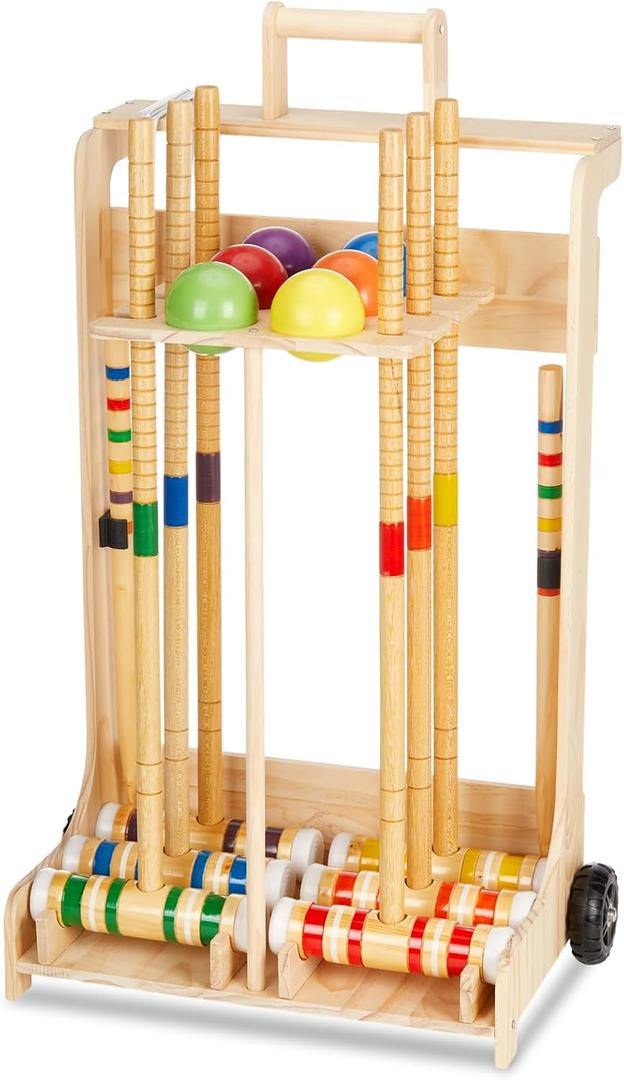 Hiboom 6 Player Croquet Set for Adults & Family with Rolling Wooden Stand, 28" Rubber Wood Mallets with Colorful Resin Balls, Vintage Outdoor Lawn Game Kit for Friends Backyard Park Party Supplies