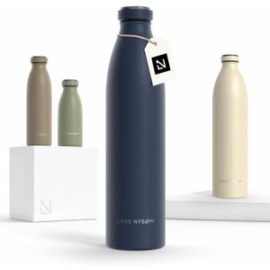 LARS NYSM Stainless Steel Insulated Water Bottle 12oz 17oz 25oz 34oz 51oz | Insulated Thermo Flask for Hot and Cold Beverages | Leakproof Drinking Bottle (Midnight Blue, 33.9 oz) (33.8 Ounces)