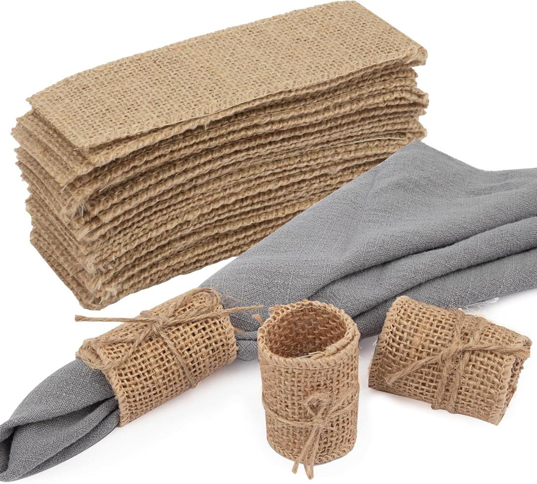 100pcs Burlap Napkin Rings with Wired Edge Disposable Napkin Rings Napkin Bands for Country Wedding Decorations Party Dinner Table Decorations