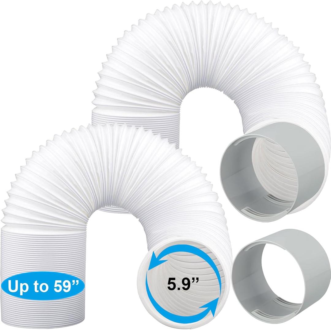 2 Pack 5.9 Inch Portable Air Conditioner Hose with Coupler Exhaust Vent AC Hose Connector with Tube Connector Total 118" Length Counter-Clockwise Thread Universal Replacement Hose/Coupler