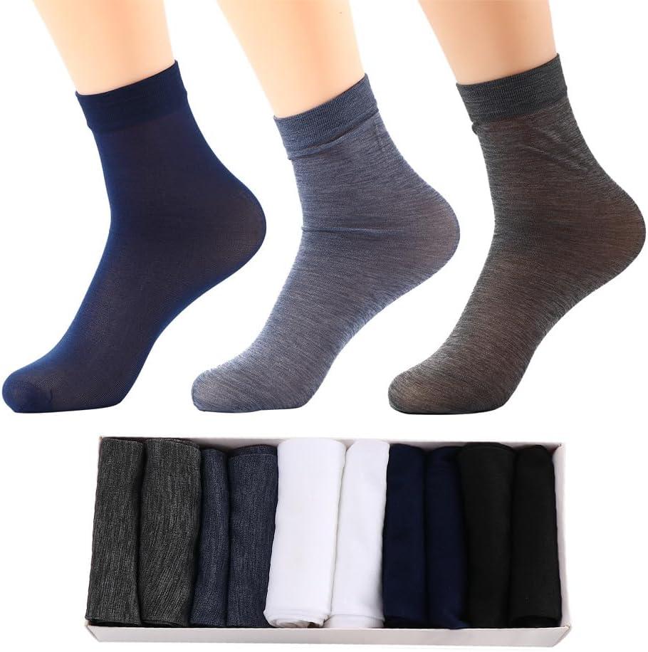 Leadigol 10 Pairs Mens Ultra Thin Dress Socks, Soft Sheer Business Socks, Ultra Thin Breathable Ankle Socks, Silk Sheer Dress Socks