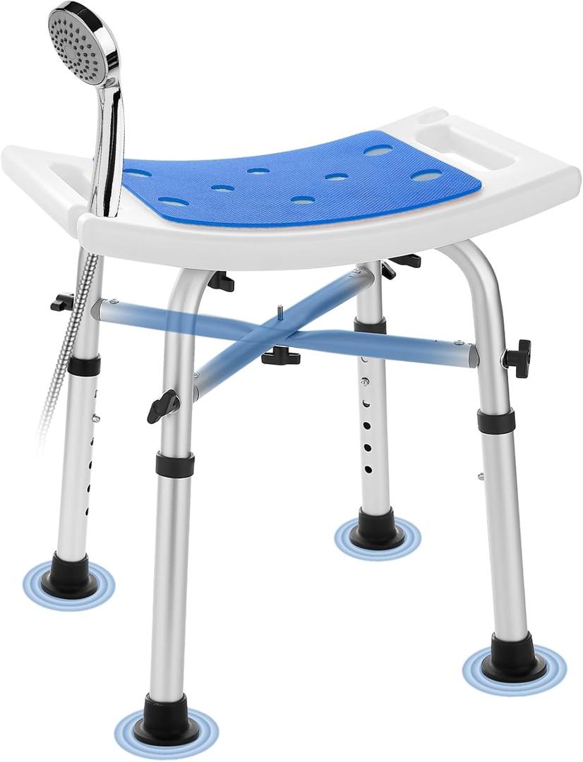 Shower Chair Bath Stool Seat 350 Lbs, Height Adjustable Bath Bench with Padded Seat for Seniors, Shower Stool Chair for Inside Shower, Shower Seat Stool with Heavy Duty Crossbar Support (Blue)