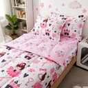 lishjekee Kids Zipper Bedding Twin 4 Pieces Pink Ballet Girls Comforter Cute Flower Bedding Set Zip Up Bed in A Bag Kawaii Stars Castle Bed Sets with Fitted Sheet Pillowcases Home Decor