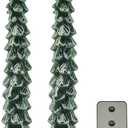 DN DECONATION Flameless Christmas Tree Candlesticks with Remote, LED Christmas Flameless Taper Candles Battery Operated, Frosted Tree Fake Candle Sticks for Xmas Table Decor Window Decorations 2PCS (Set of 2)