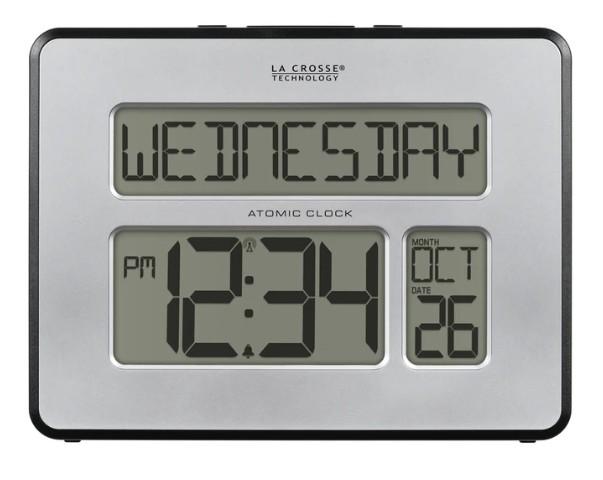 513-1419B Atomic Digital Wall Clock with Calendar and Indoor Temperature