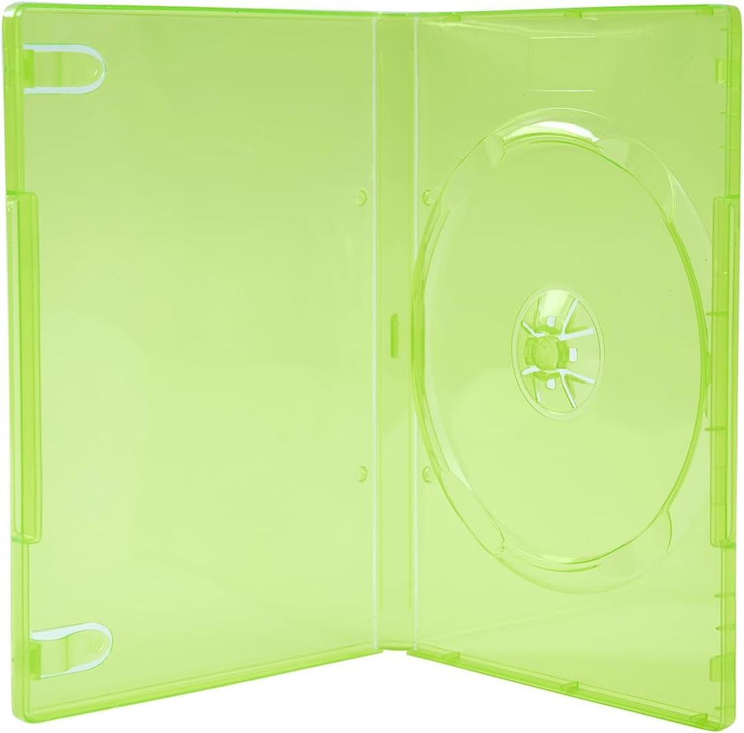 Maxtek 14mm Transparent Green Standard Single Capacity DVD Case with Outter Clear Sleeve Compatible for Xbox Game Discs, 10 Pieces Pack