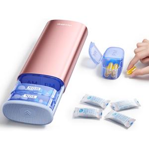 Vaydeer AM/PM Metal Pill Organizer, Weekly Pill Box with Built-in Desiccant Compartment, Airtight Travel Pill Case for Medication, Vitamins & Supplements (Rose Gold)