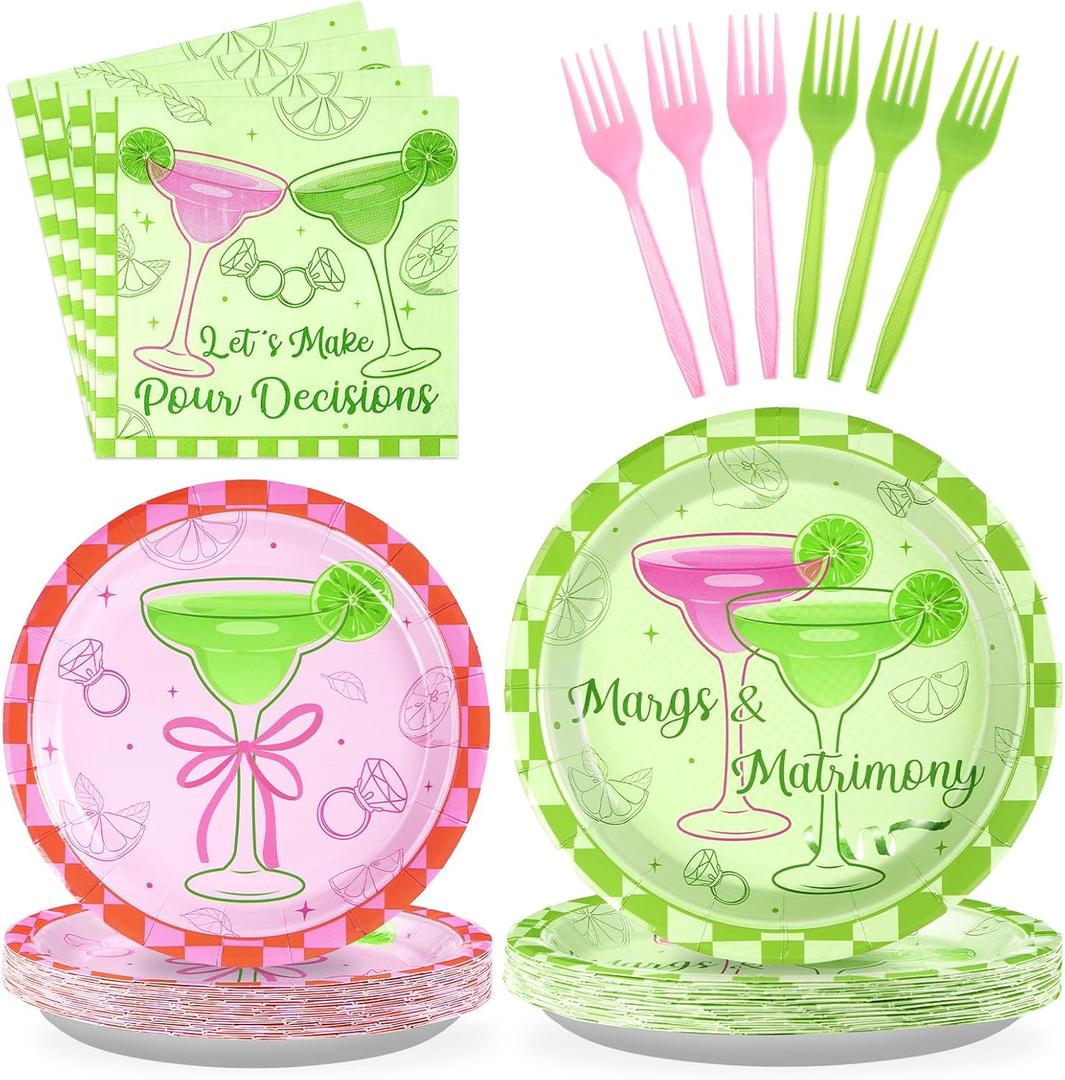 96Pcs Margs and Matrimony Bachelorette Party Decorations Fiesta Cocktail Plates and Napkins Sets Margarita Bachelorette Party Supplies for Mexican Cinco De Mayo Bridal Shower Favors Serves 24