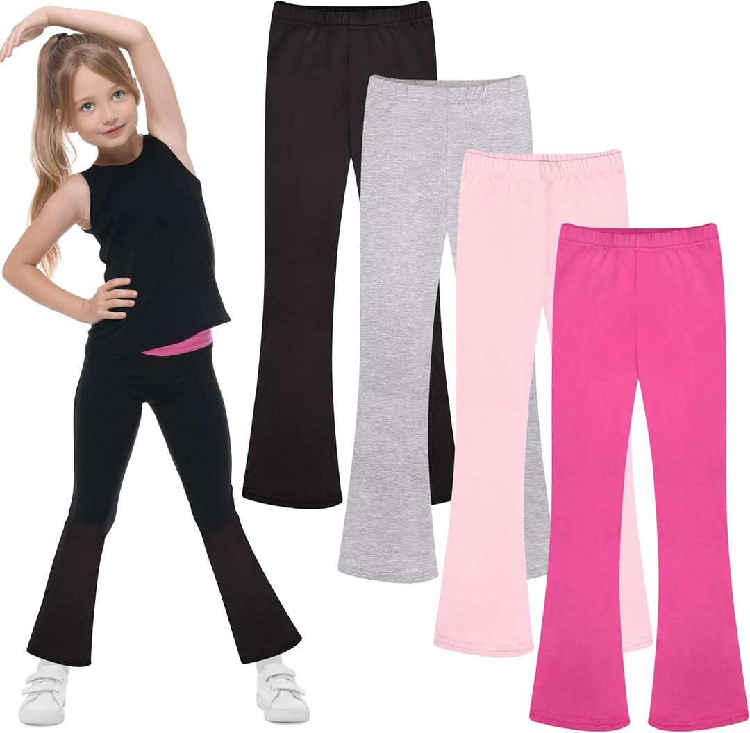 FEQO Girls Flare Leggings Pants Girl Cotton Leggings Bell Bottoms 5-14 Years (9-10 Years, Black, Light Gray, Rose Red, Pink)