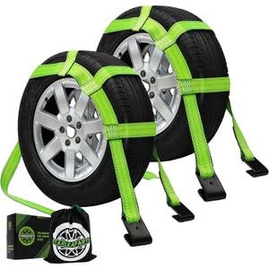 STARLEAPARTS Tow Dolly Straps with Reflective, 2 Pack Tow Dolly Basket Straps with Flat Hook, Car Dolly Strap, 10,000 lbs Breaking Strength, Tire Bonnet with Carrying Bag Fits Most 14"-17" Tires