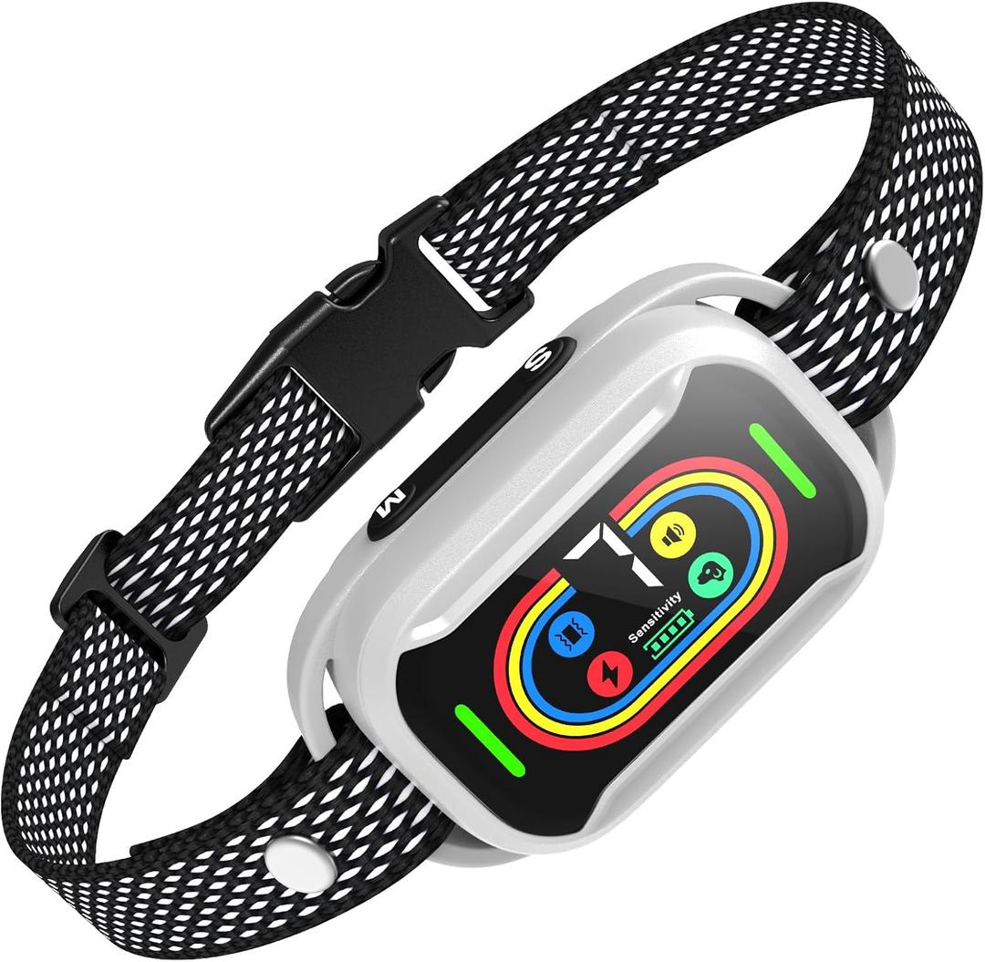 Pewkim Smart Bark Collar for Large&Medium Dogs,Safety Shock Anti Barking Training Collar with 7 Adjustable Sensitivity, Bigger Battery Quicker Charge, Waterproof Bark Shock Collar (White)