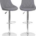 Zlinke Set of 2 Adjustable Bar Stools PU Leather Swivel Bar Chair with Shell Back Pub Chairs Counter Height Home Kitchen Dining Room Chairs, Gray