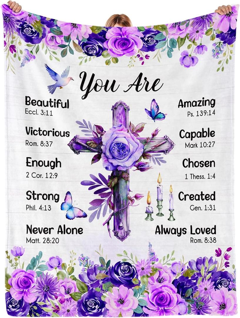 Christian/Religious/Inspirational/Spiritual Birthday Gifts for Women, Baptism Gifts for Girl, Religious Gifts for Mom Sister Friend, Purple Blanket, Christian Throw Blanket 50" x 60"