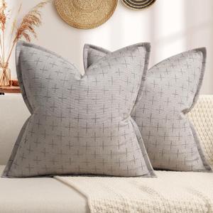 ZWJD Pillow Covers 18x18 Set of 2 Soft Polyester Textured Pillow Covers with Stylish Flange Edge Cozy Farmhouse Throw Pillows for Couch Bed Sofa Living Room (Lightgray)