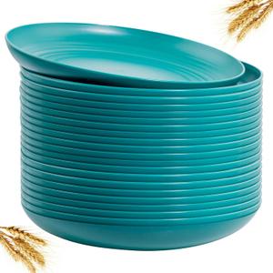 LIYH 20 PCS Wheat Straw Plates - 9 Inch Unbreakable Dinner Plates - Dishwasher & Microwave Safe Reusable, Camping Green