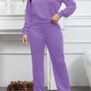 MOEENCN Women 2 Piece Outfits Sweatsuit Oversized Half Zip Sweatshirt Wide Leg Sweatpant Casual Lounge Matching Set Tracksuit Purple XXL