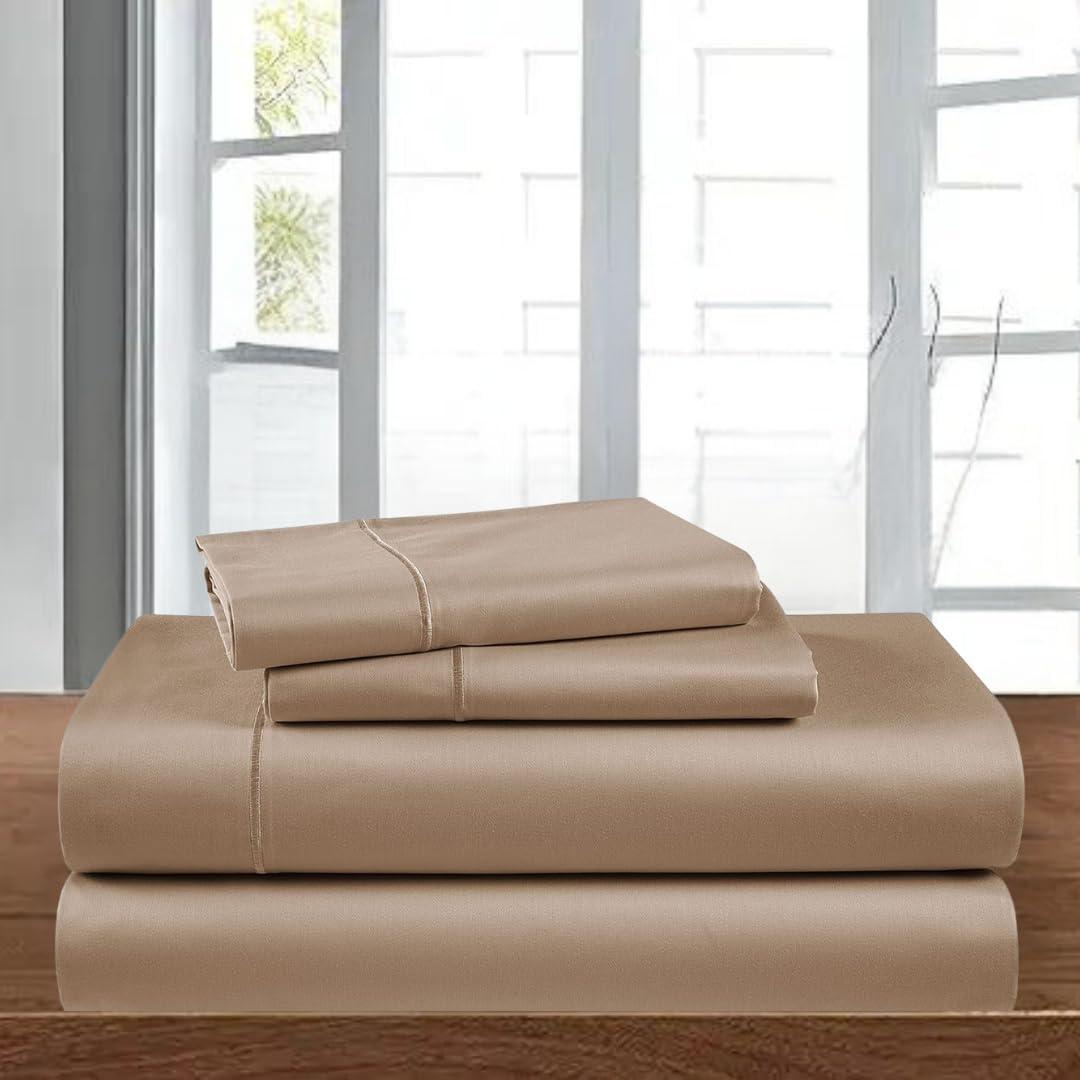 4 Piece Sheets Set - Elegant, Upscale & Super Soft with 16" Deep Pockets, Premium and Easy Care Bed Sheets, 100% Cotton 400 TC (Taupe, Queen)