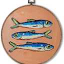 Lengues Sardine Kitchen Round Wall Art - Fish Round Wall Decor, Vintage Farmhouse Decor Canvas Framed Art Prints, Sardines French Country Print Hanging Frame for Room Kitchen 10x10 Inch