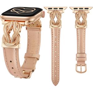 Wearlizer Leather Band Compatible with Apple Watch Bands for Women 40/38/41/44/42/45/46/49mm Fancy Dressy Slim Bracelet with Design Interlock Buckle for iWatch Series 11 10 9 8 7 6 5 4 Ultra/SE 3 2 1