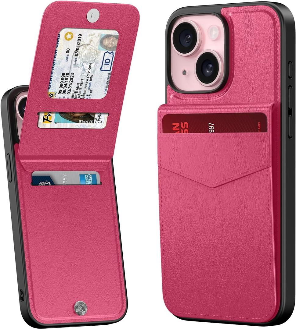 Bemal for iPhone 13 Mini Wallet Case, Built-in Card Holder, RFID Blocking, PU Leather Kickstand, Magnetic Closure, Durable Shockproof Phone Cover for Women and Men, Hot Pink
