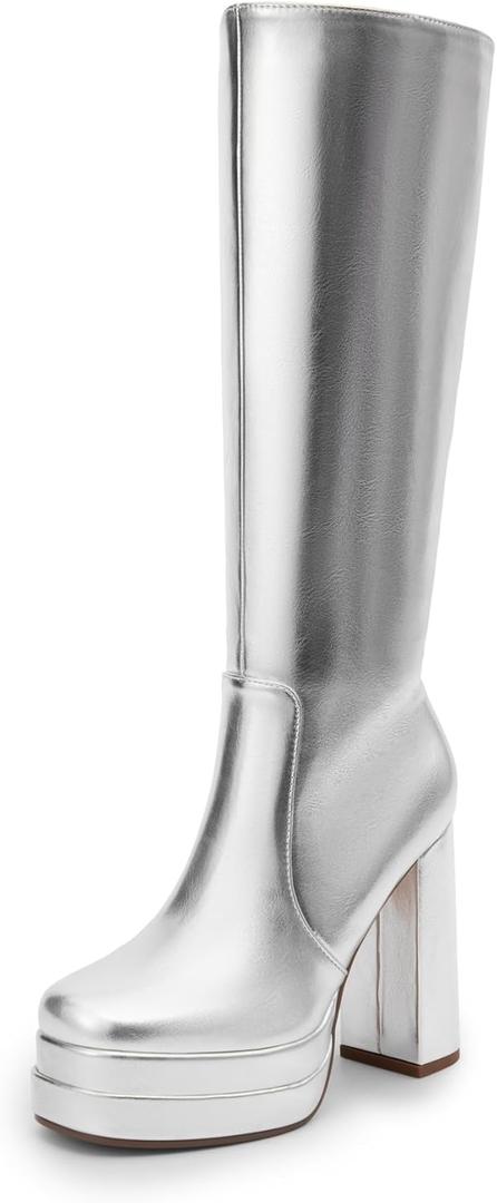 DREAM PAIRS Women's Platform Heeled Knee High Boots, Long Chunky Tall Gogo Boots for Fall