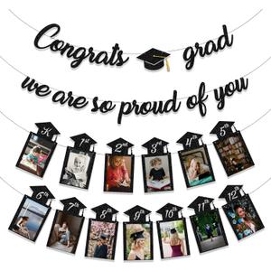 Tinbax Graduation Decorations Class of 2026 Party Supplies - Congrats Grad, We are So Proud of You Banner and K-12th Grade Graduation Photo Banner (Pre-Strung)