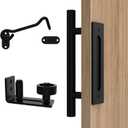 Orgerphy Black 12 Inch Barn Door Handle with Latch and Adjustable Floor Guide Kit | Heavy Duty for All Sliding Barn Door | Flat Bottom Easy to Install | 8 Setup Options for DIYers