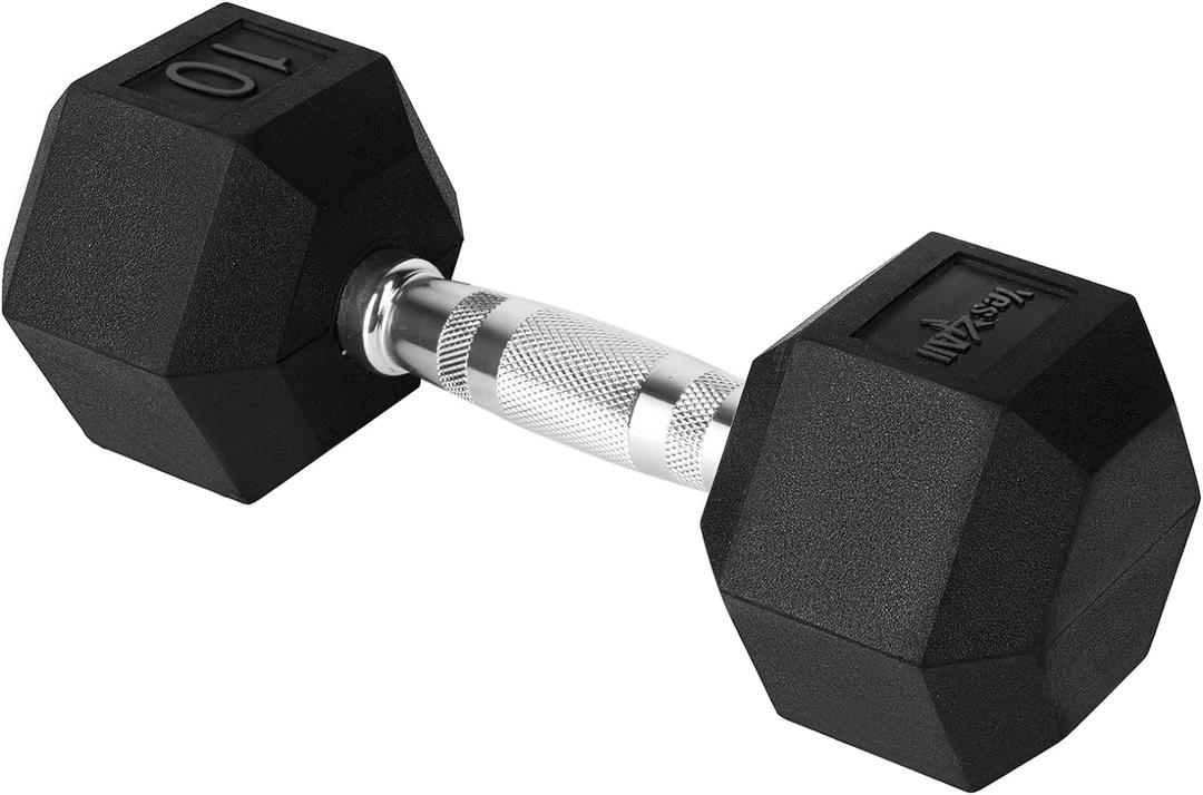 Yes4All Chrome Grip Encased Hex Dumbbells  Hand Weights With Anti-Slip 5-50 LBS Single (10 Pounds - Single)